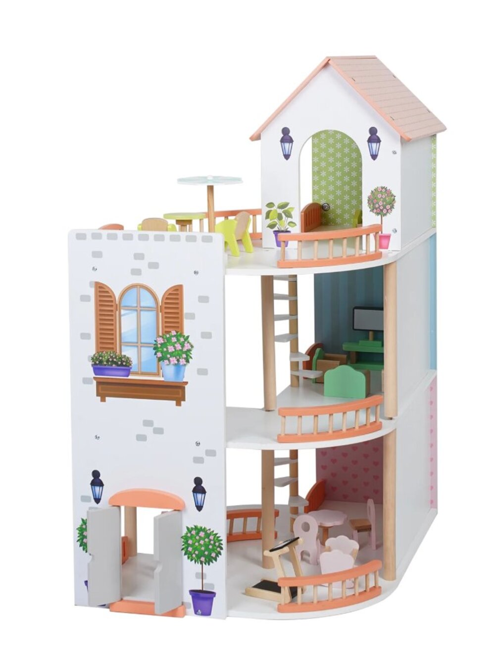 Wooden Dollhouse Playset, 3-Story Montessori Pretend Play Toy - Picture 9 of 16